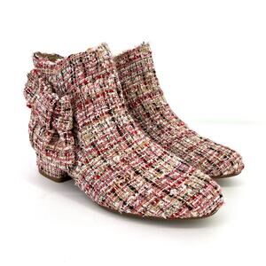 Copper Key Savvy Pink Plaid Metallic Tweed Bow Boots Big Girls Size 4 Block Heel